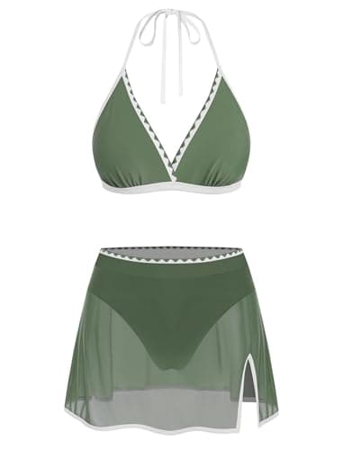 ZAFUL Women's High Waisted Bikini Sets with Skirt Two Piece Swimsuits Tummy Control Bathing Suit Army Green XL - Image 1