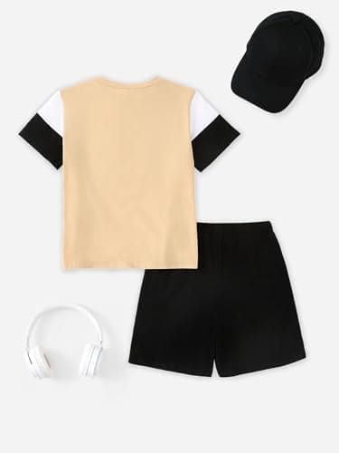 GEMLON Boys Clothes Size 6 5 Color Block T Shirts Cotton Shorts Sets Letter Print Clothing Set Soccer Boys Outfits - Thumbnail 4