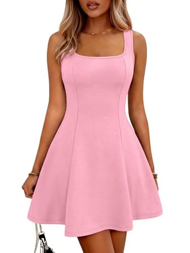 ANRABESS Women Summer Sleeveless Square Neck Cocktail Dress 2026 A-Line Casual Formal Beach Vacation Party Mini Dress Pink Medium - Image 1