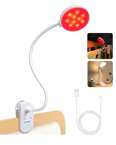 SZOKLED Red Light Reading Lights for Books in Bed, Clip on Lamp with Timer & Dimmable, Rechargeable Eye Care Night Light for Bedroom, Desk, Laptop, Headboard - Image 1