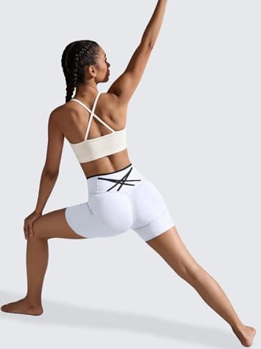 Aoysky Womens Workout Biker Shorts 5" Color Block High Waisted Yoga Athletic Shorts White - Thumbnail 5