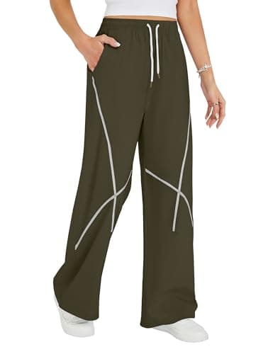 Blooming Jelly Womens Barrel Track Pants Wide Leg Elastic High Waist Drawstring Baggy Travel Pants Lounge Casual Y2K Outfit Streetwear (X-Large, Army Green) - Image 1