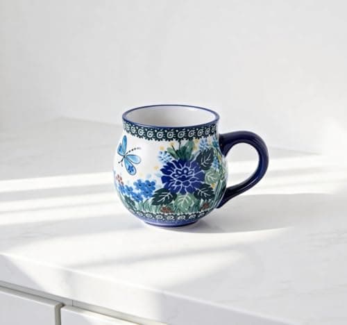 12 oz Ceramic Cup Hand-Painted Handmade Unique Porcelain Floral Mug for Tea Coffee Milk Microwave Dishwasher Safe, Polish Pottery Flower Mug 1 pc, Premium Elegant Gift - Thumbnail 2