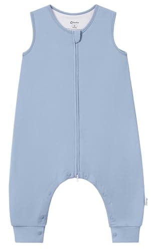 PATPAT Baby Wearable Blanket with Legs(Sleep Sack), Bamboo Viscose,0.5 TOG for Baby Walkers,Sleeveless,2-Way Zipper & Snaps,Breathable & Soft,Year-Round,Dusty Blue,12-24 Months