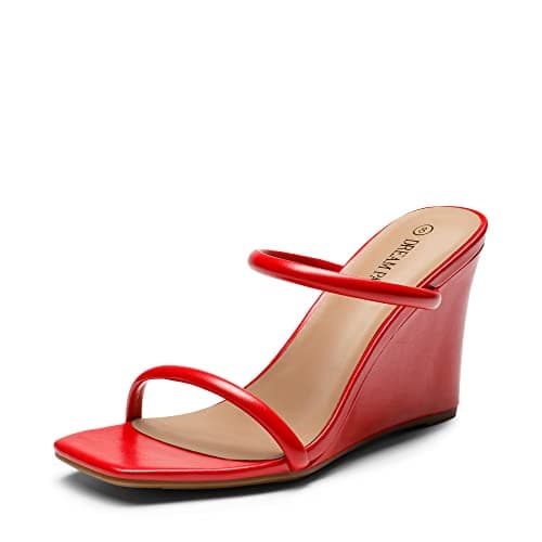 DREAM PAIRS Women's Slides Wedge Sandals Two Strap Square Open Toe Dress Shoes,Size 8.5,Red,SDPW2224W - Image 1