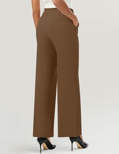 AVAMO Wide Leg Dress Pants for Women Pull On Stretchy Work Pants with Pockets High Elastic Waist Office Business Coffee - Thumbnail 6