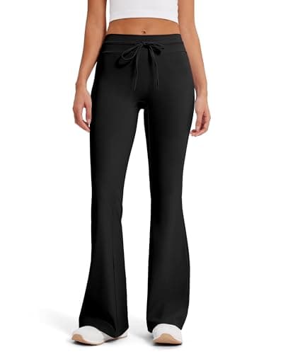MOOSLOVER Women Flare Yoga Pants Drawstring High Waist Bootcut Leggings Soft Stretch Pilates Lounge Pant(S,Black) - Image 1