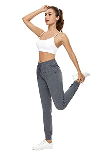 BATHRINS Women Tapered Joggers with Pockets – Casual Yoga High Waist Sweatpants Heather Charcoal - Thumbnail 5