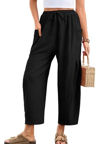 Heymoments Women's Wide Leg Lounge Pants Black Large Lightweight Drawstring High Waisted Paper Bag Flowy Dress Loose Vacation Comfy Summer Beach Palazzo Harem Casual Trousers with Pockets - Image 1