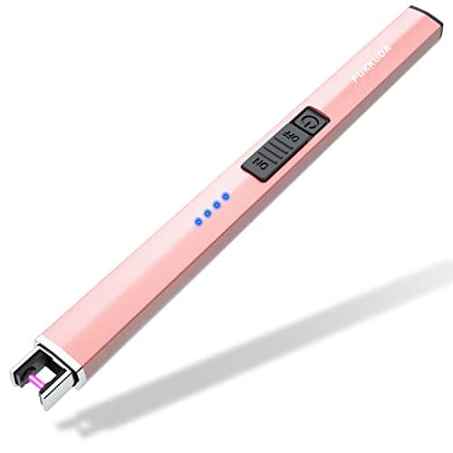 FUKKUDA Electric Candle Lighter with Safety Switch - USB Rechargeable Windproof & Flameless Plasma Arc Lighter for Easter Basket Stuffers (Rose Gold)