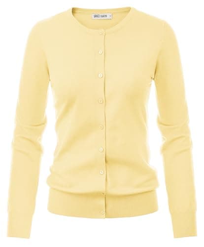 GRACE KARIN Womens Summer Yellow Cardigan Sweaters Lightweight Cardigans for Women Trendy Button Shrug Sweater Tops L - Thumbnail 5