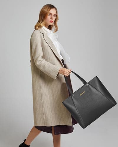 Blofinche Genuine Leather Tote Bag for Women Work Laptop Bag, 15.6 Inch Large Professional Computer Bag with Zipper Closure, Commuter Business Purse for Office Travel, Black - Thumbnail 3