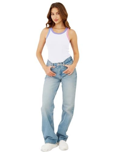 GKBK Womens Colorblock Ribbed Tank Tops Crewneck Fitted Cute Sleeveless Racerback Basic Casual Summer Cami Shirts White - Thumbnail 6