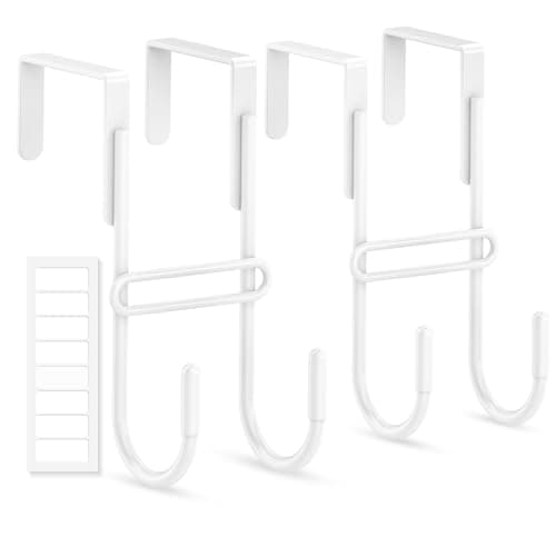FYY 2 PCS Over the Door Hooks, Heavy Duty Double Hanger with Non-Slip Pads, No-Drill Metal Hook for Hanging Coats Towels Robes Closet Bathroom Bedroom, Fits 1.45 Inch Door Thickness, 5.12" Long, White - Image 1