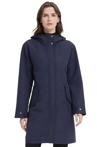 Orolay Women's Lightweight Rain Jacket Hooded Long Raincoats Softshell Travel Water-repellent Outdoor Windbreaker Navy X-Large - Image 1