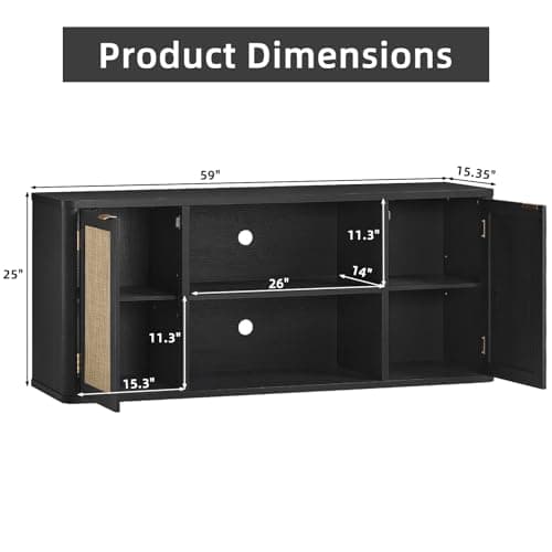 LEYAOYAO Rattan TV Stands for Living Room, Black - Thumbnail 2