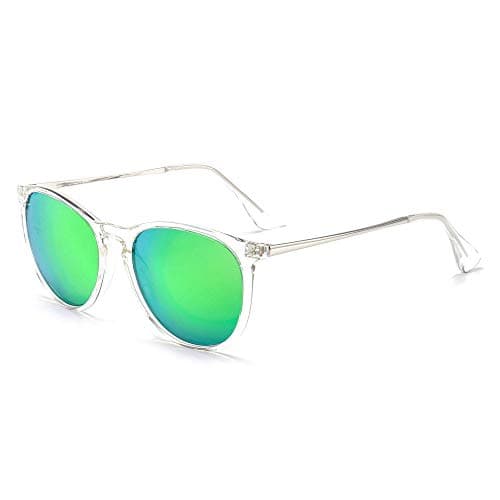 SUNGAIT Premium Vintage Round Sunglasses for Women Men Classic Retro Trendy Style (Transparent Frame/Polarized Green Lens) 1567PGTMKL - Image 1