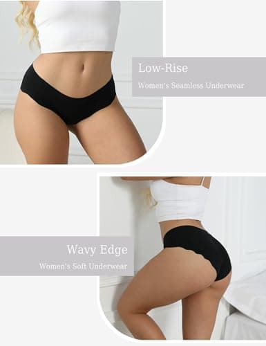 MCOWOD Seamless Underwear for Women Low Rise Hipster Wave Edge Sexy No Show Bikini Panties Multicolor Size S 5 Pack - Thumbnail 3
