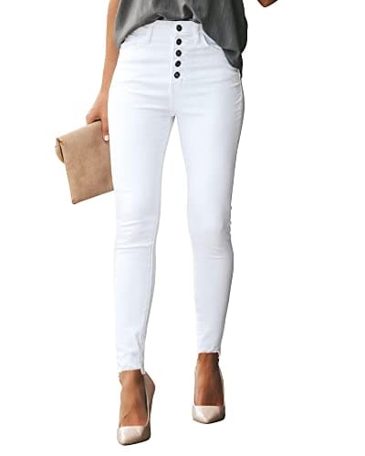 POTILI Women's High Waisted Jeans for Women Distressed Ripped Jeans Butt Lifting Skinny Stretch Denim Pants White Size 12 - Thumbnail 4