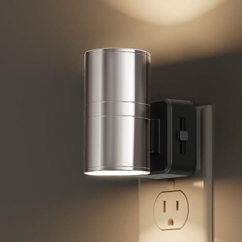 L LOHAS LED Night Light, Night Lights Plug into Wall, 1-Pack, Smooth Silver Glossy Plating Metal-Shade Nightlight, Light Sensor, Soft White 3000K, Dimmable Night Light Plug in for Hallway Bedroom - Image 1