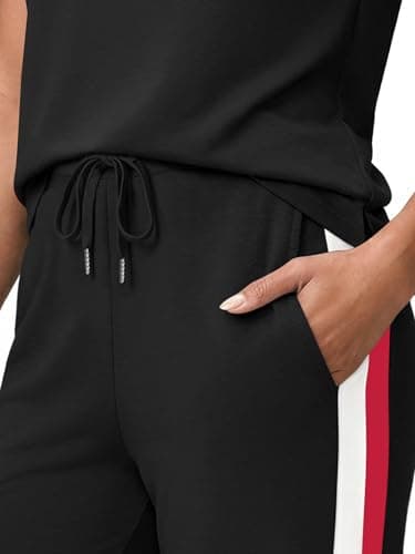 Casly Lamiit 2 Piece Pants Set for Women Travel Set Shirt and Pants Set Casual Short Sleeve Jumpsuits Summer Black L - Thumbnail 4