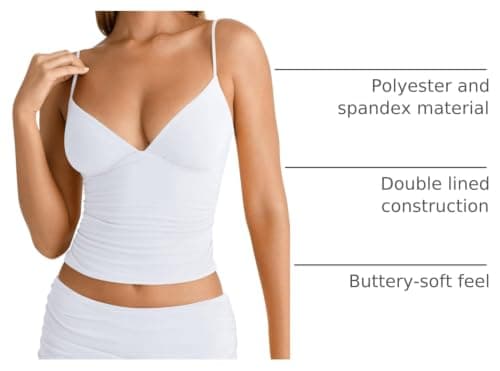 PINKMSTYLE White Spaghetti Strap Tank Top Tight Double Lined V Neck Slim Y2k Cami Tank Tops for Women Summer Sleeveless Shirts White X-Large - Thumbnail 4