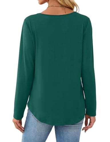 JUSTFASHIONNOW Shirts for Women Trendy Long Sleeve Tops V Neck Dressy Blouses Pleated Maternity Shirt Tunics Early Fall Fashion Christmas (Dark Green, Large) - Thumbnail 6