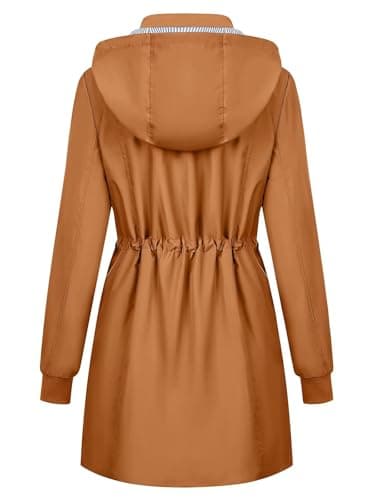 PITINAN Women's Raincoats Light Rain Jacket Waterproof Rain Jackets for Women with Pockets Windbreaker Jacket Women Caramel XL - Thumbnail 2