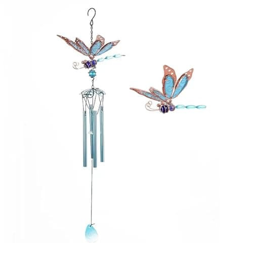 Dragonfly Wind Chimes, Garden Glass Glowing Wind Chimes for Home, Party, Festival Decor, Garden Decoration Indoor/Outdoor,Lifelike Dragonfly Deep Tone Style