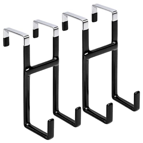 Dntorx Over Door Hook, 2 Pack Over Door Hanger with Dual Hook Heavy Duty Metal Hanger with Non Slip Rubber Over The Door Organizer Hanger for Hanging Clothes Towels Hats Bags（Black ）