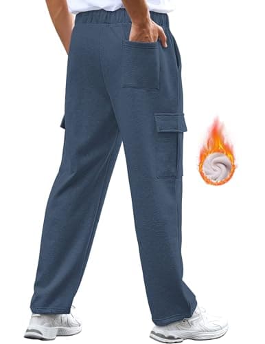 3rd hill Men's Fleece Cargo Sweatpants Loose Fit Cotton Joggers with 5 Pockets Open Bottom for Gym Hiking Casual Wear Navy Blue S - Thumbnail 2