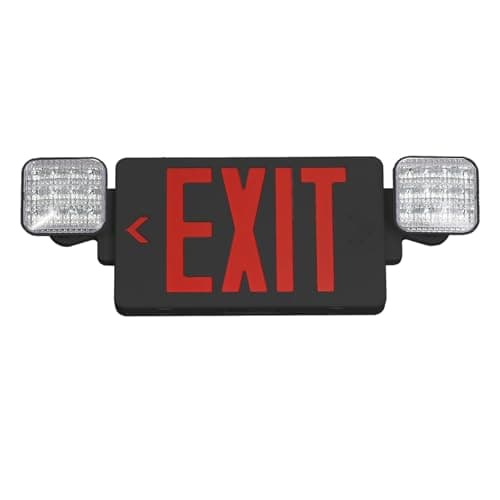 CM MZY Black Housing Exit Sign with Emergency Light, Red Exit Signs with Battery Backup,Combo for Business,Two Adjustable Square Head,US Standards,UL Certified,120V/277V AC,1 Pack
