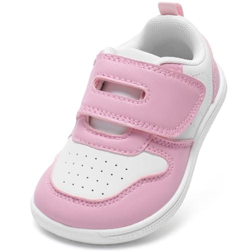 STQ KIDS Toddler Girl Shoes Wide Toe Box Barefoot Tennis Shoes Breathable Zero Drop Lightweight Kids First Walking Running Sneakers Outdoor Activities School Cute Pink White Toddler Size 10 - Image 1