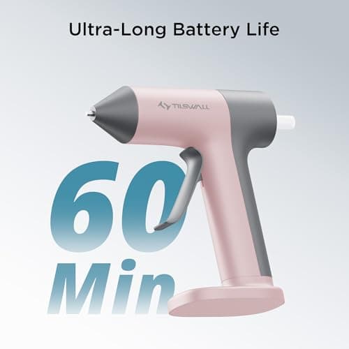 Tilswall Cordless Hot Glue Gun, 30s Fast Preheating with 2Ah Built-in Battery, Hot Melt Glue Gun with 20pcs Premius Glue Sticks, Smart Power-Off, USB-C Inputs Suitable for DIY Craft, Home Repaire Pink - Thumbnail 4