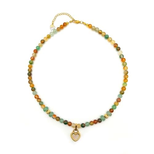 Vansruyi Peacock Agate Necklaces 45+5cm Length Shell Heart Pendant Aventurine Jade Garnet Beads Charm Stackable Cute Dainty Healing Crystal Handmade Gifts&Jewelry for Bestfriend&Couple&Holiday