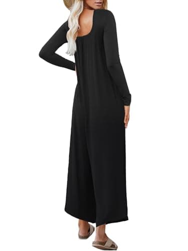 STOLKISS Women Plus Size Jumpsuits One Piece Loose Stretchy Long Sleeve Jumpsuit Fall Wide Leg Long Pant Rompers with Pockets - Thumbnail 3