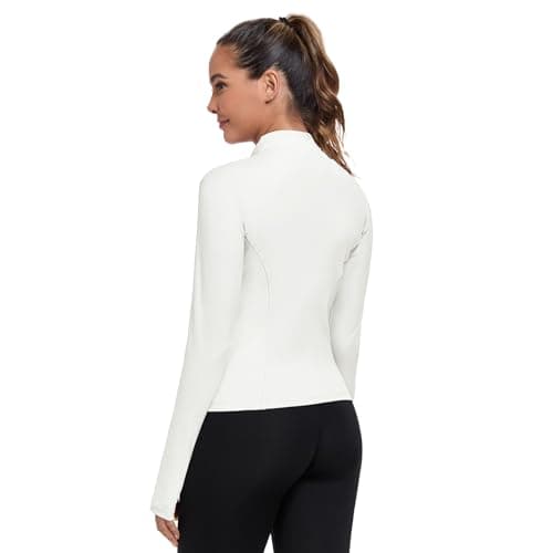 AURVAE Women's Workout Jacket, Womens Cropped Lightweight Running Jackets, Zip Slim Fit Athletic Tops for Gym, Yoga, Jogging (X-Large, White) - Thumbnail 5
