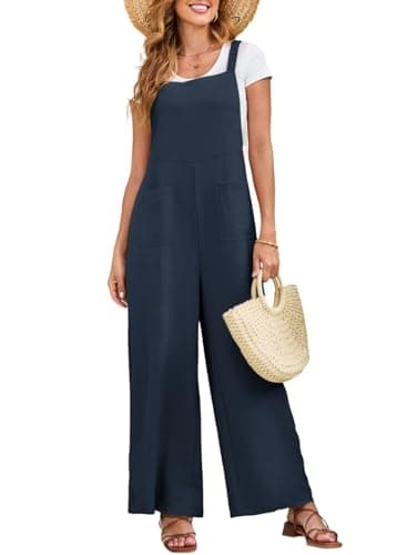 Dokotoo Womens Overalls Casual Jumpsuits For Women Loose Fit Color Wide Leg One Piece Sleeveless Jumpsuit Elasticity Straps Long Pant Rompers With Pockets Womens Clothes Navy Blue Medium - Image 1