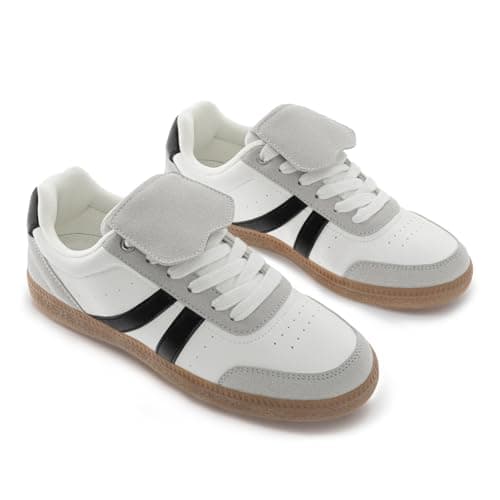 Rihero Women's Fashion Sneakers Tennis Walking Shoes Lace-Up Comfortable Non Slip Casual Sneakers White Black Size 9 - Thumbnail 5