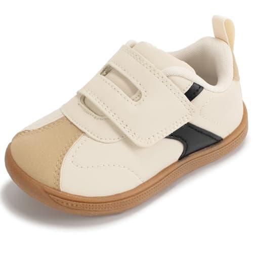 WIDE TOE BOX Toddler Sneakers Boys Wide Baby Barefoot Walking Tennis Shoe Lightweight Child Leather First Walker Fashion Casual Beige Brown Toddler Size 5 US - Image 1