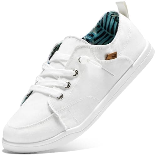 STQ Slip on Sneakers for Women Casual Shoes Canvas Tennis Classic Shoes Machine Washable White Monstera Size 7