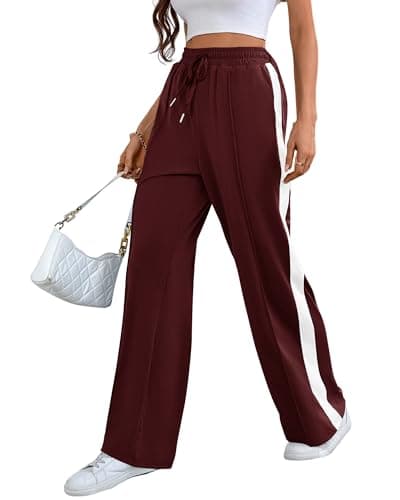 Bellcoco Women's Sweatpants Wide Leg Pant High Waisted Drawstring Casual Track Pants Straight Legged with Pockets Red - Image 1