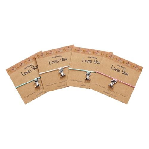Eaciy Easter Bracelets Basket Stuffers Gifts for Girls Kids - 4 PCS Adjustable Bunny Rabbit Bracelet Christian Gift with Card - Image 1