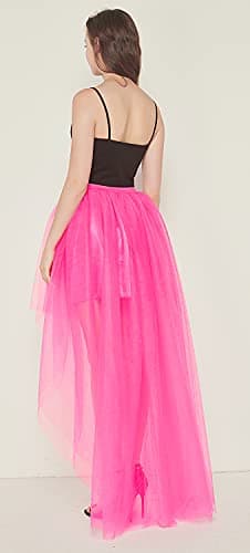 Bellady Women Mesh Tulle High Low High Waist Tutu Princess Wedding Skirt,Fuchsia - Thumbnail 4
