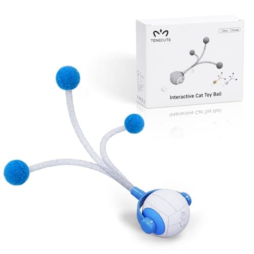 TENECUTE Cat Toys for Indoor Cats, Interactive Cat Toy Ball with Pom-Pom Tails, Automatic Cat Toy Self Play Exercise Toy to Relieve Boredom for Kitten & Adult Cats (Blue) - Image 1