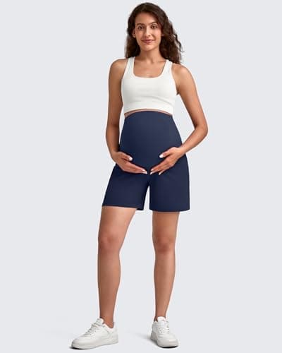 G4Free Maternity Pants Active Over The Belly Stretchy Pregnancy Yoga Shorts with Pockets Workout Clothes (Royal Blue,XL,6'') - Thumbnail 6