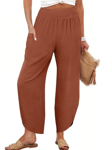 ANRABESS Womens Wide Leg Palazzo Capri Pants 2026 Summer Casual Loose High Waisted Lounge Flowy Cropped Beach Work Trousers Caramel Small - Image 1