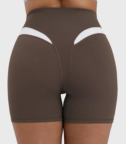Sunzel Colorblock Biker Shorts Women High Waist Tummy Control – Buttery Soft Squat Proof No Front Seam Workout Spandex Shorts 4" Inseam Seal Brown-WH X-Large - Thumbnail 3