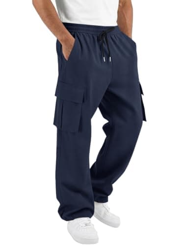 Runcati Mens Cargo Pants Hiking Athletic Joggers Sweatpants Elastic Waist Drawstring Casual Trousers with Multi Pockets - Image 1