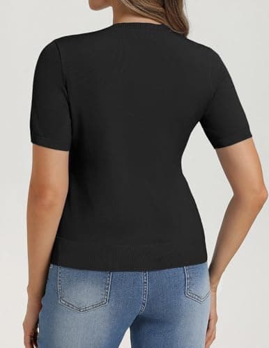 Black Short Sleeve Cardigan Sweater Dressy Sweater Summer Cardigans for Women Lightweight (Black, S) - Thumbnail 3
